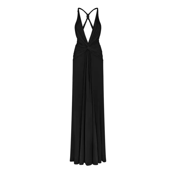 V-NECK CRISS-CROSS EVENING DRESS BLACK online